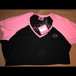 Breast cancer Harley Davidson Tee